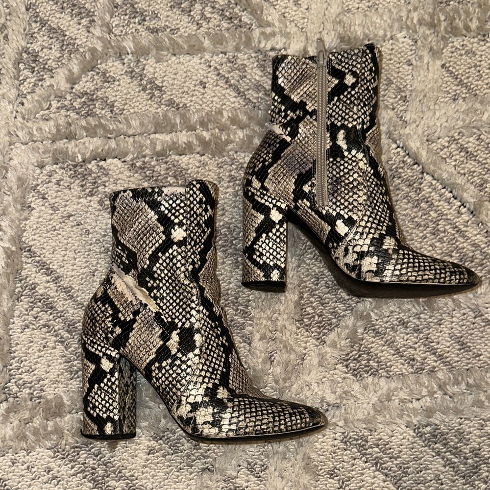 Aldo Black and Gray Snakeskin Ankle Booties